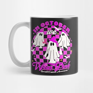 Vintage In October We Wear Pink Halloween Breast Cancer Awareness support Mug